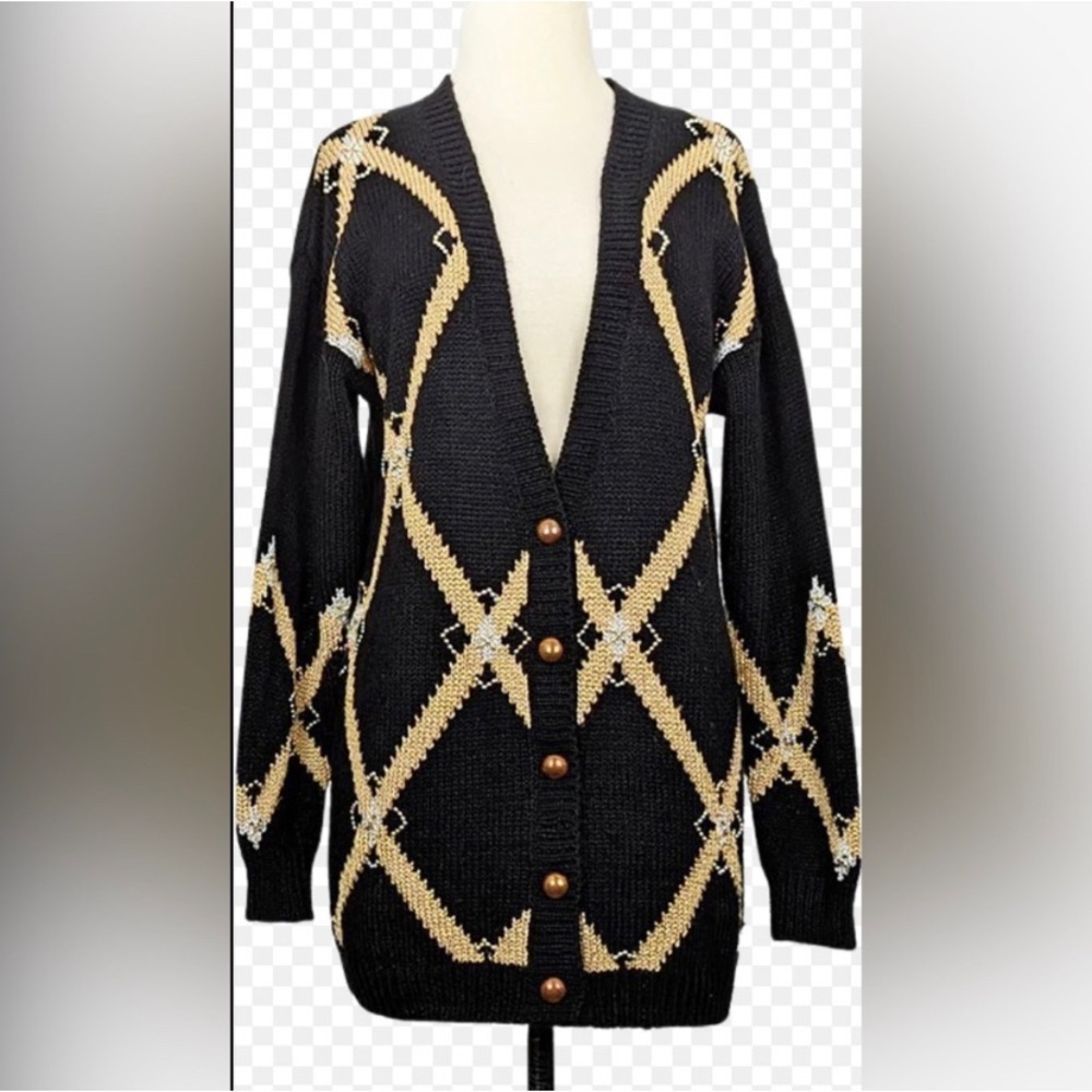 Vintage 90’s Black Gold Embellished Beaded Cardigan
